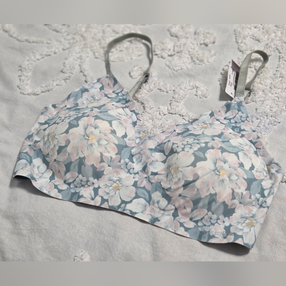 La Vie En Rose Blue+Pink Pastel 🪷 Floral Feminine Wireless Pushup Bralette Sz L